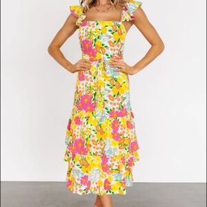 Baltic Born Vibrant Pink and Yellow Floral Midi Dress